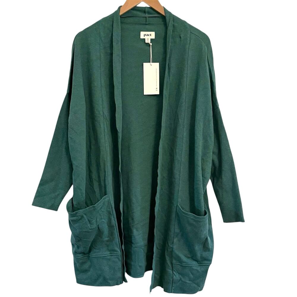 Pact Organic Airplane Cardigan Open Front Women’s Size  Medium Large Minimalist